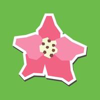 Simple and Cute Flat Color of Pink Flower Sticker with White Line Border in Cutout Style vector