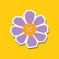 Simple Flat Color of Purple Flower Sticker with White Line Border in Cutout Style vector