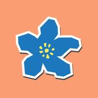 Simple Flat Color of Blue Flower Sticker with White Line Border in Cutout Style vector