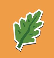 Green Leaf Sticker in Flat Color Cutout Style with White Border vector