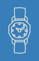 Simple White Outline Watch Icon in Cutout Style vector