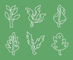 Simple White Line Art of Leaves Icon Set in Cutout Style vector