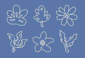 White Line Art Flowers and Leaves Icon Set in Cutout and Simple Style vector