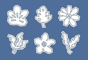 White Color Filled Flowers and Leaves Icon Set in Cutout Style vector