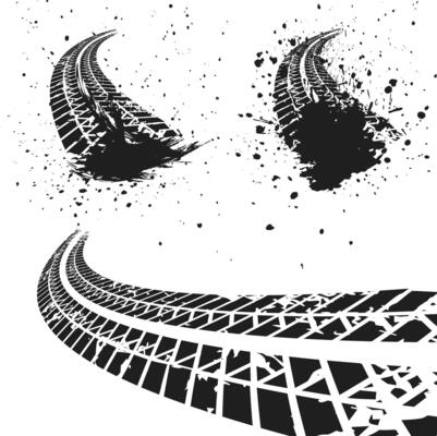 Grunge tire prints. Tuning extreme events. Movement, speed and adrenaline. Grunge road. Pattern.