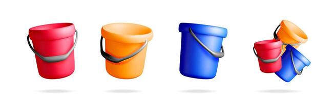 colorful buckets in different styles vector
