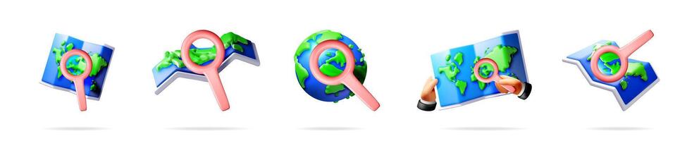 Red magnifying glass on a world map vector