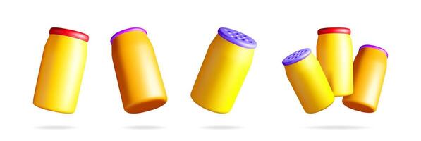 3D set of detergent powder bottle isolated vector