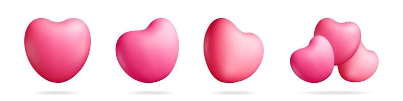 3D set of red heart isolated on white vector