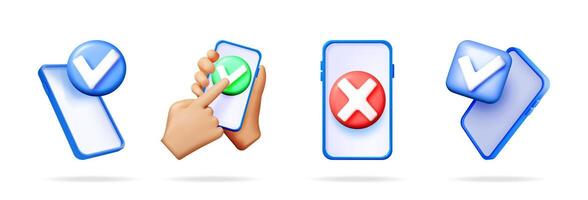 Smartphone with check mark and cross symbols vector