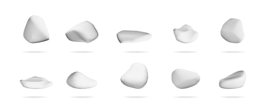 Set of abstract gray smooth 3d shapes or stones