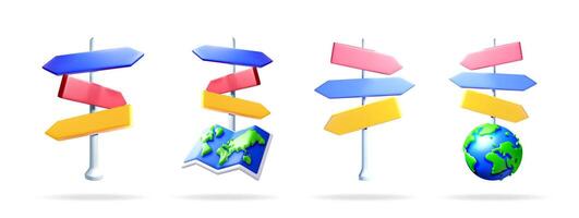 3d collection of signpost with blank arrows vector