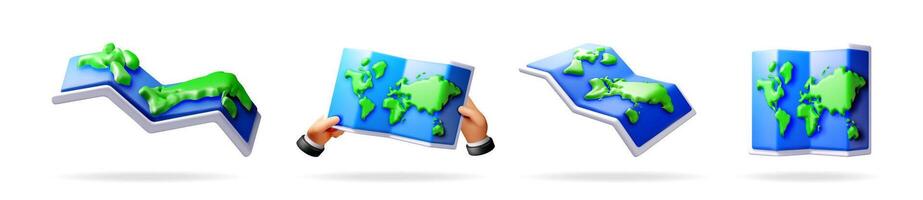 Set of 3d map illustrations with highlighted land vector