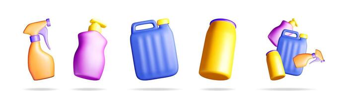 Collection of various colorful cleaning bottles vector