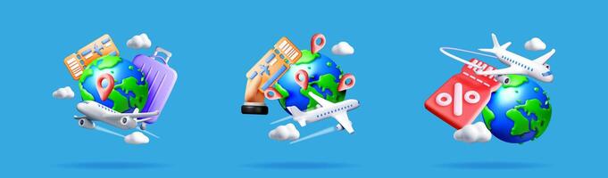 Travel and tourism concept set in 3d style vector