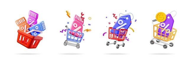 A set of 3d vouchers and discount tags vector