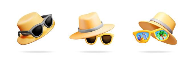 Set of 3d summer hat and sunglasses vector