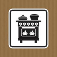 Black and White Icon of a Stove with Cookware and Flames for Kitchen Use vector
