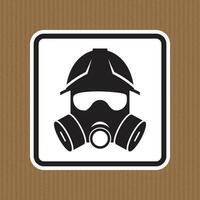 Icon of Worker with Gas Mask and Safety Helmet on Cardboard Background vector