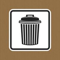Black and White Trash Can Icon on Brown Background for Waste Management vector