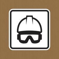 Black and White Icon of Safety Helmet with Goggles on Brown Background vector