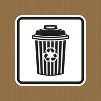Black and White Recycling Bin Icon on a Brown Background for Waste Management vector