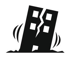 Earthquake Damage Icon with Cracked Building and Shaking Effects vector