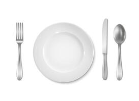 White empty plate with knife,fork and spoon vector