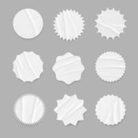 Round white different paper stickers with folds vector