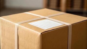 Delivery courier logistics ecommerce shipping. Brown cardboard box, shipping label, delivery, packaging, logistics, ecommerce photo