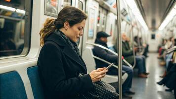 Information business ,job Interview human resources HR, employee employment management. Woman smartphone subway public transport job, Technology computer data network, Communication,Web,Check photo