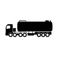 A black silhouette of a tanker truck with multiple wheels on white vector