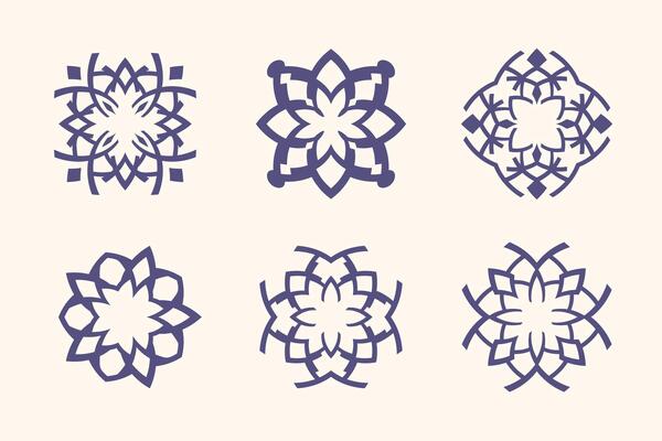 Set of six abstract designs with flowers
