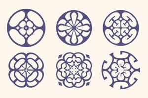 Set of six circular designs with floral patterns vector