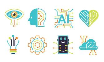 Colorful AI and Technology Icons Set vector