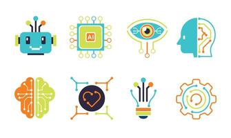 Colorful AI and Technology Icons Set Flat Design vector