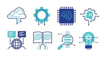 AI Learning Technology Icons Set vector