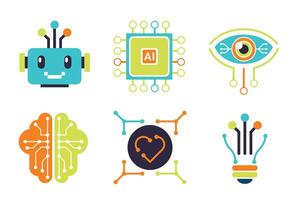 AI and Technology Icons Set Flat Design vector