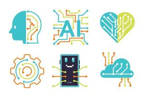 Colorful AI and Technology Icons Flat Design vector