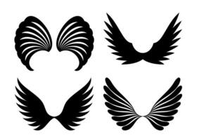 Collection of four distinct black silhouette wing designs featuring varied feather styles and arrangements on a white background vector