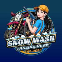 Logo for car wash business with illustration of supermoto and car washer vector
