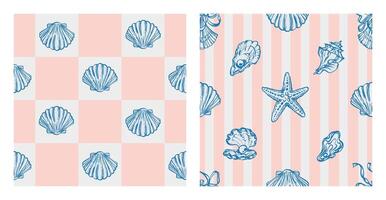 Seashell pattern design in blue and pink vector