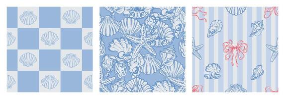 Blue shell pattern design collection vector