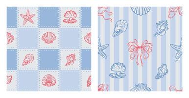 Seashell patterns with blue and red designs vector