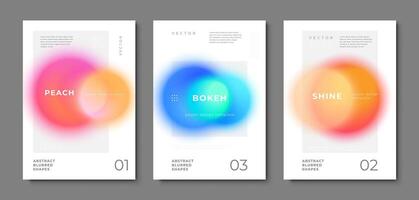Set of minimalist poster templates with bright blurred circles and space for your text. layout with gradient spot, copyspace for cover. Illustration with blur, bokeh effect vector