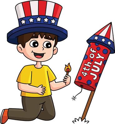 4th of July Kid Lighting Up Fireworks Clipart