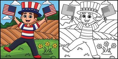 Boy with flags in patriotic outfit vector