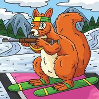 Cartoon squirrel skiing with rifle vector