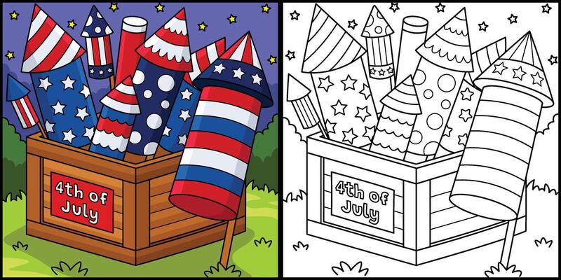 4th of July Fireworks Coloring Page Illustration