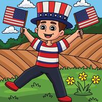 4th of July Boy with an American Flag Colored vector